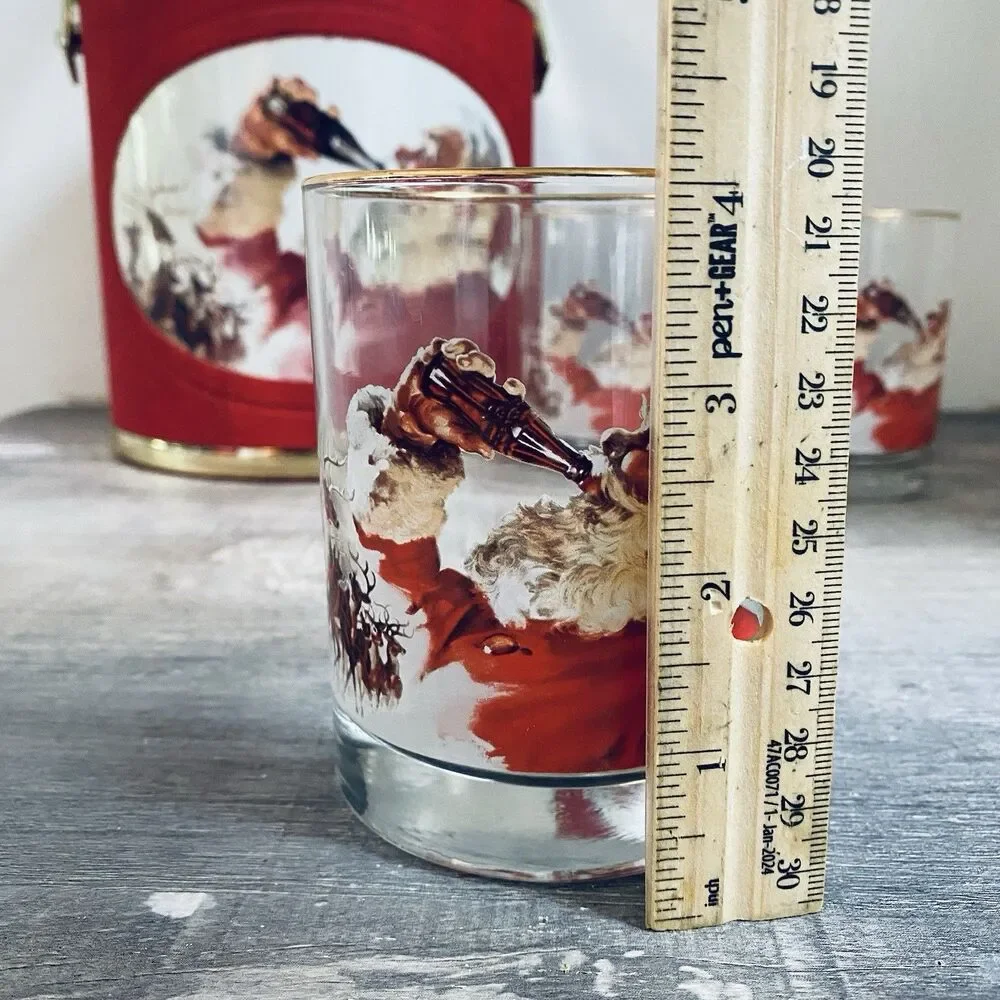 Vintage 1993 Coca Cola Red Felt Ice Bucket W/ Three 14 Ounce Glasses